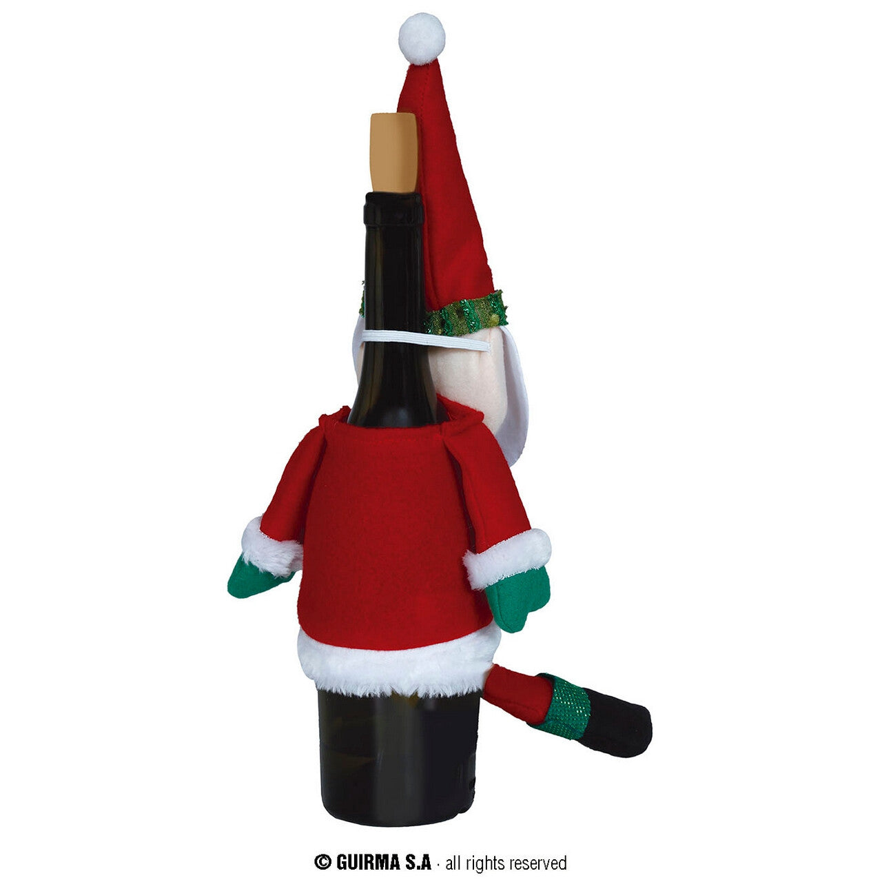 Op deze afbeelding zie je een Decoratie, van het merk Guirma. Fles Hoes Dorstige Kerstman 45 Centimeter