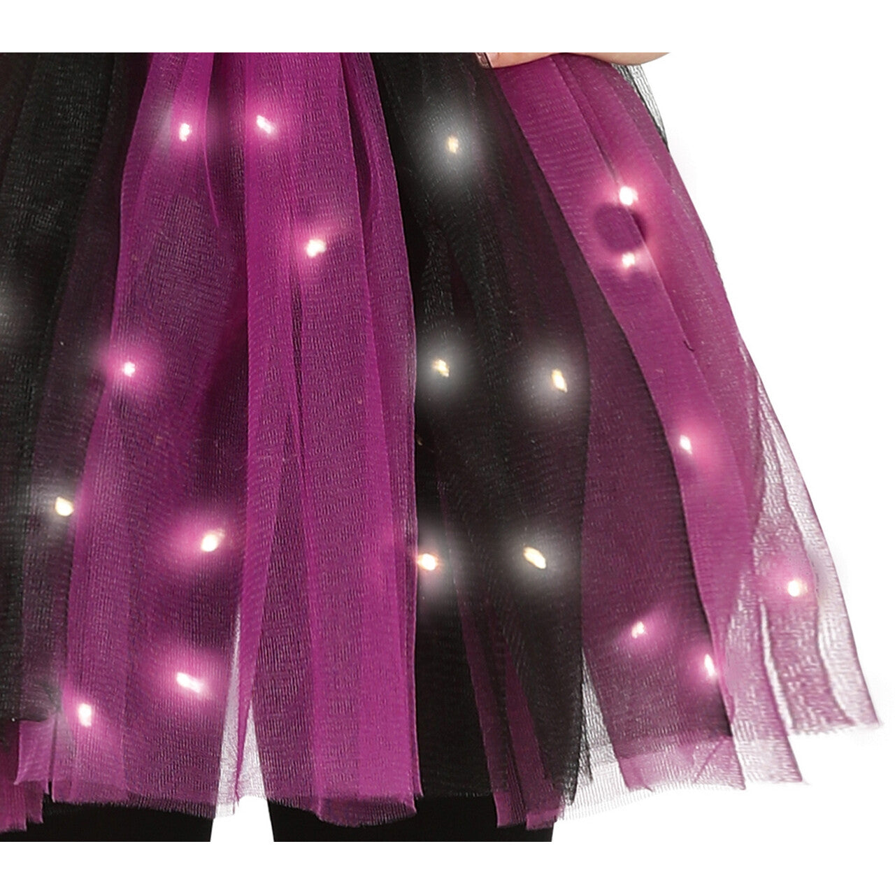 Op deze afbeelding zie je een Kostuums, van het merk Guirca. Verlichte Paars Zwarte Heks Lux Meisje Kostuum