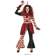 Op deze afbeelding zie je een Kostuums, van het merk Guirca. Checkered Horror Clown Vrouw Kostuum