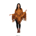 Brauner Indischer Poncho Mit Vielen Rändern Unisex