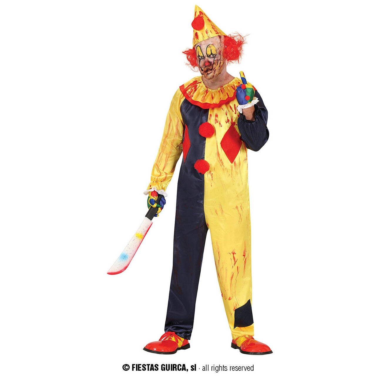 Op deze afbeelding zie je een Kostuums, van het merk Guirca. Horror Killer Clown Freddy Man Kostuum