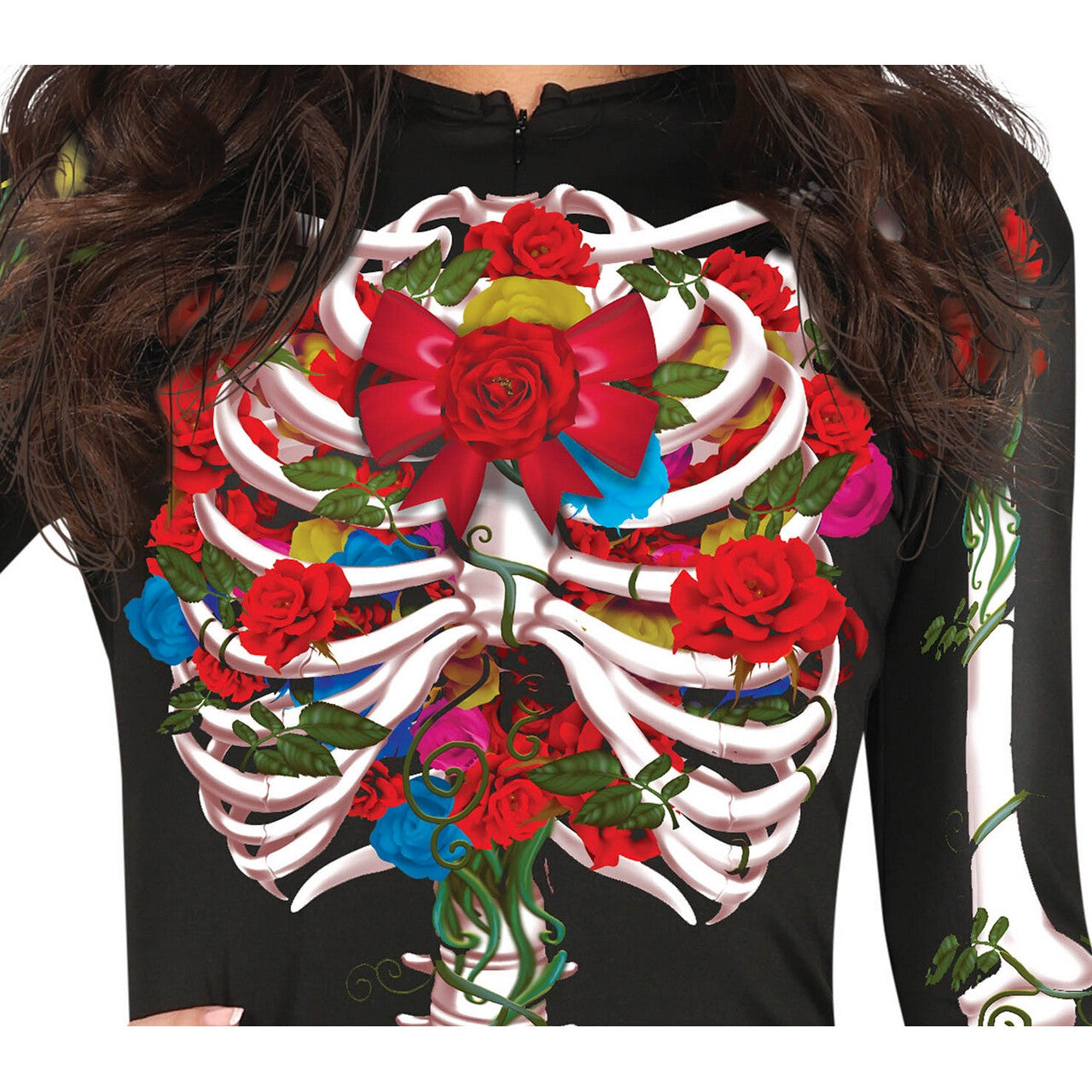 Op deze afbeelding zie je een Kostuums, van het merk Guirca. Kleurrijke Bloemen Skelet Vrouw Kostuum