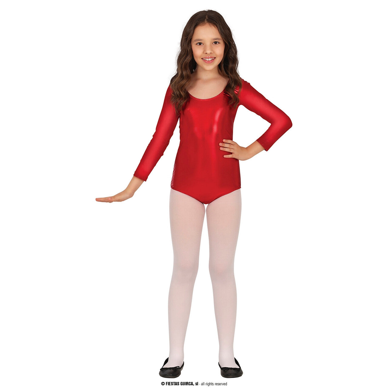 Op deze afbeelding zie je een Kostuums, van het merk Guirca. Turnen In Metallic Rood Bodysuit Kind Meisje Kostuum