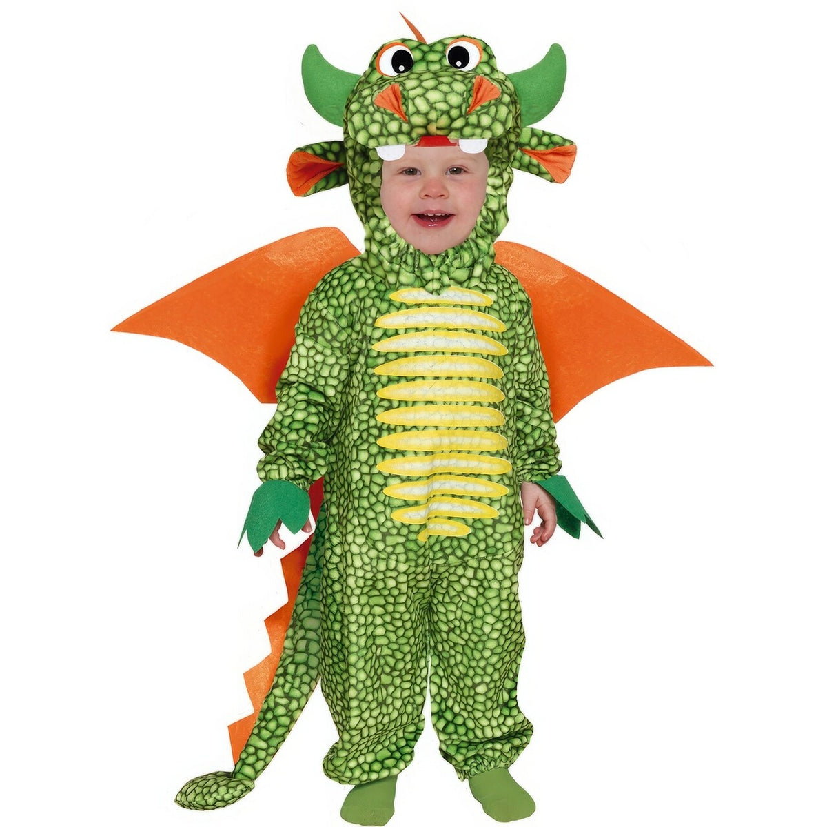Op deze afbeelding zie je een Kostuums, van het merk Guirca. Vuurspuwende Vriendelijke Draak Kind Kostuum