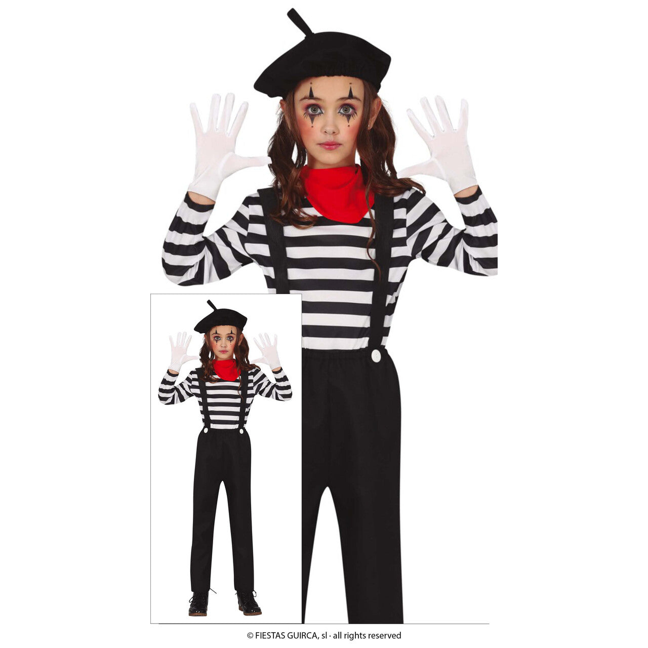 Op deze afbeelding zie je een Kostuums, van het merk Guirca. Franse Pantomime Speler Mimi Kind Kostuum