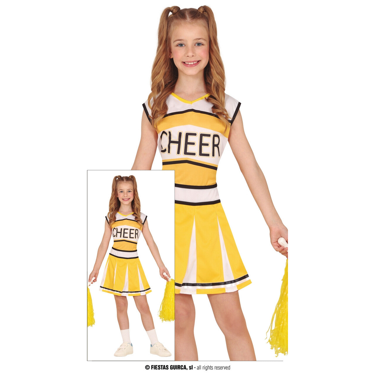 Op deze afbeelding zie je een Kostuums, van het merk Guirca. Cheerleader Paula Piramide Meisje Kostuum