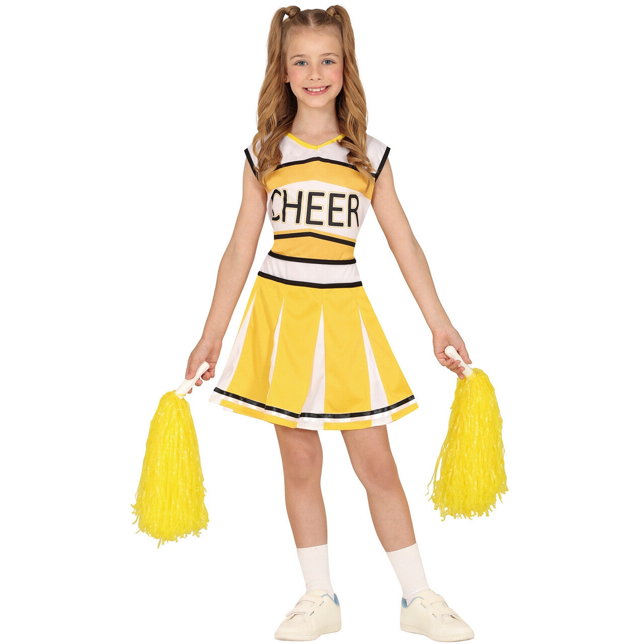 Op deze afbeelding zie je een Kostuums, van het merk Guirca. Cheerleader Paula Piramide Meisje Kostuum