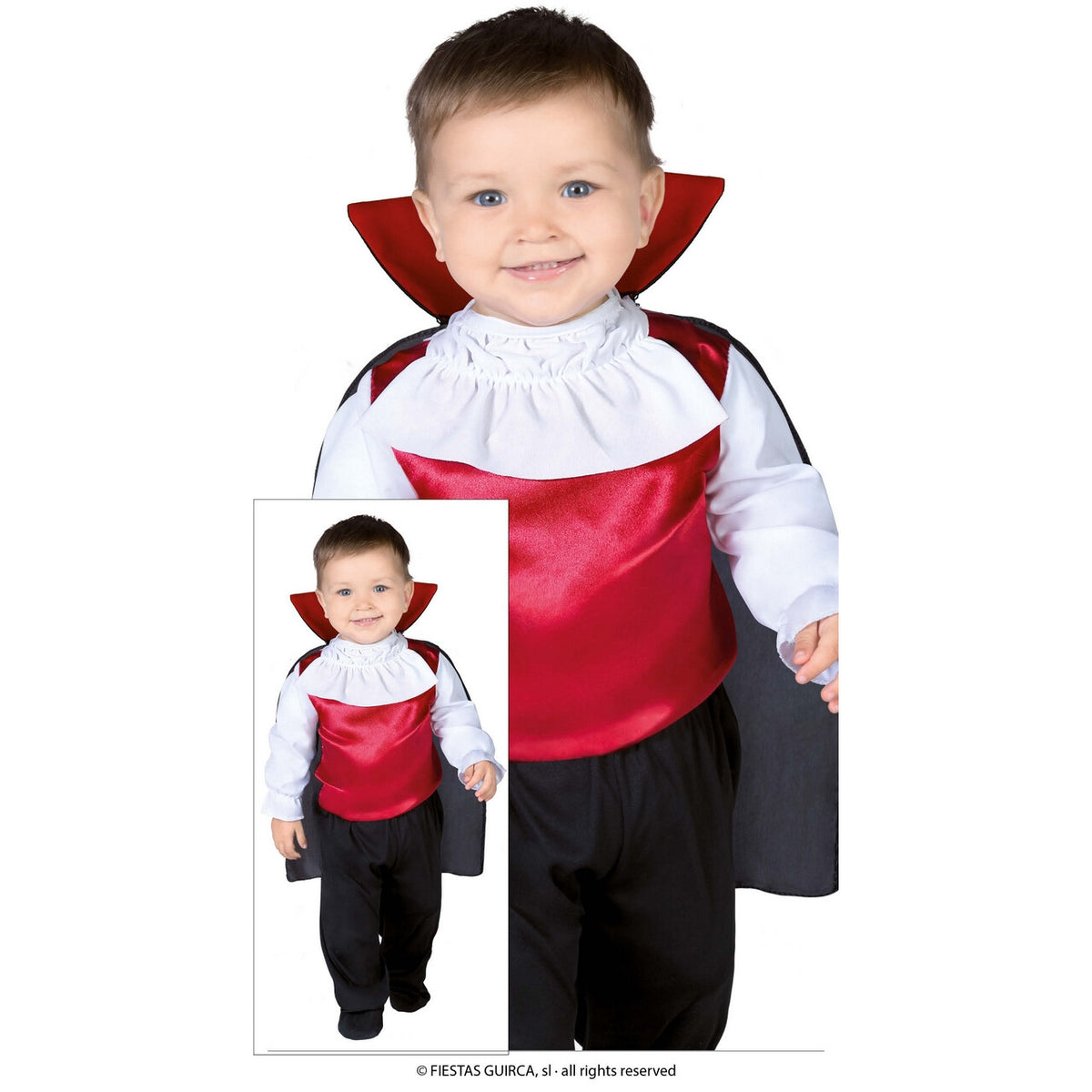 Op deze afbeelding zie je een Kostuums, van het merk Guirca. Mini Vampier Zondertand Jongen Kostuum