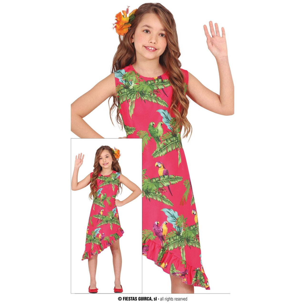 Op deze afbeelding zie je een Kostuums, van het merk Guirca. Roze Aloha Hi Hawaii Jurk Meisje