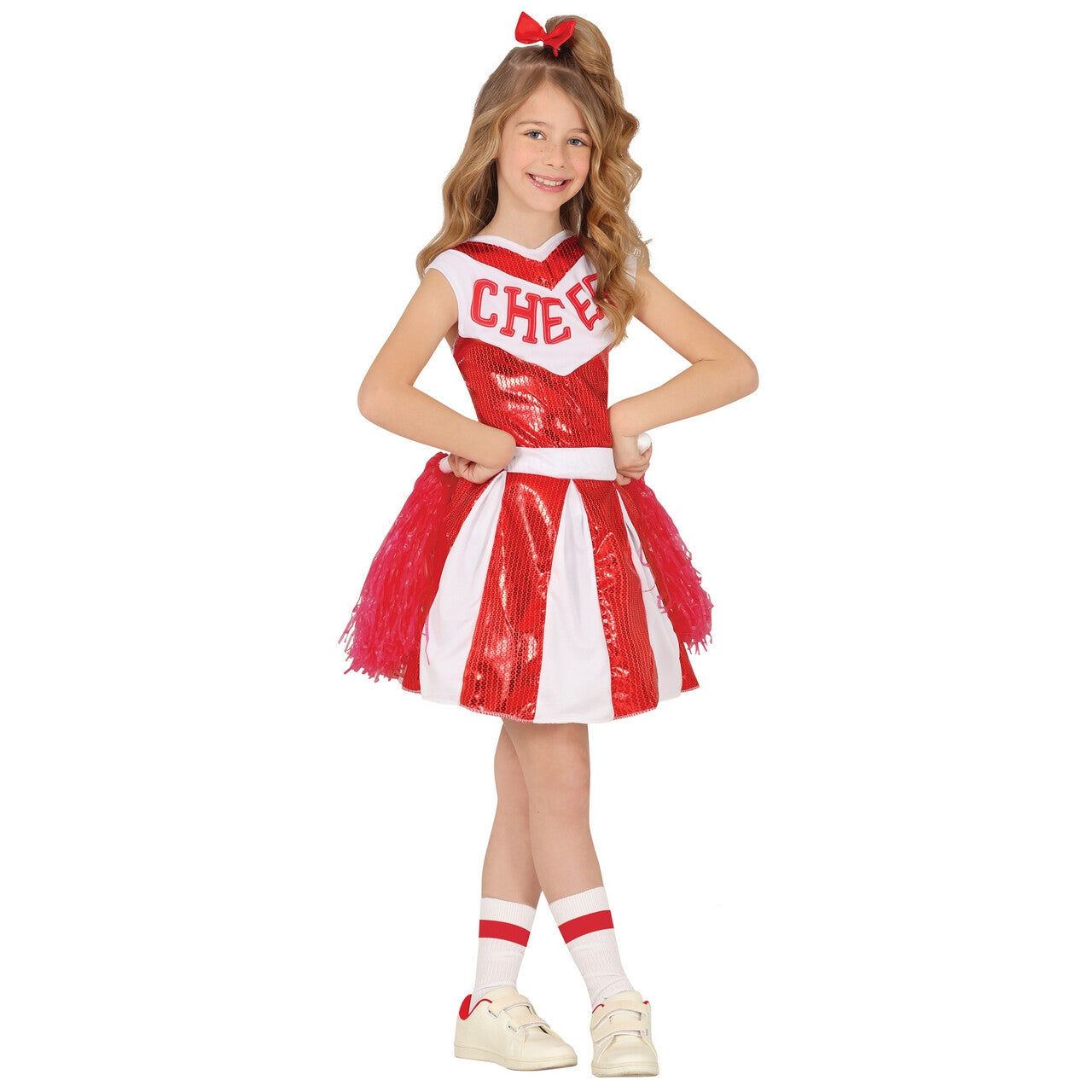 Op deze afbeelding zie je een Kostuums, van het merk Guirca. Cheer Team Rood Wit Cheerleader Meisje Kostuum