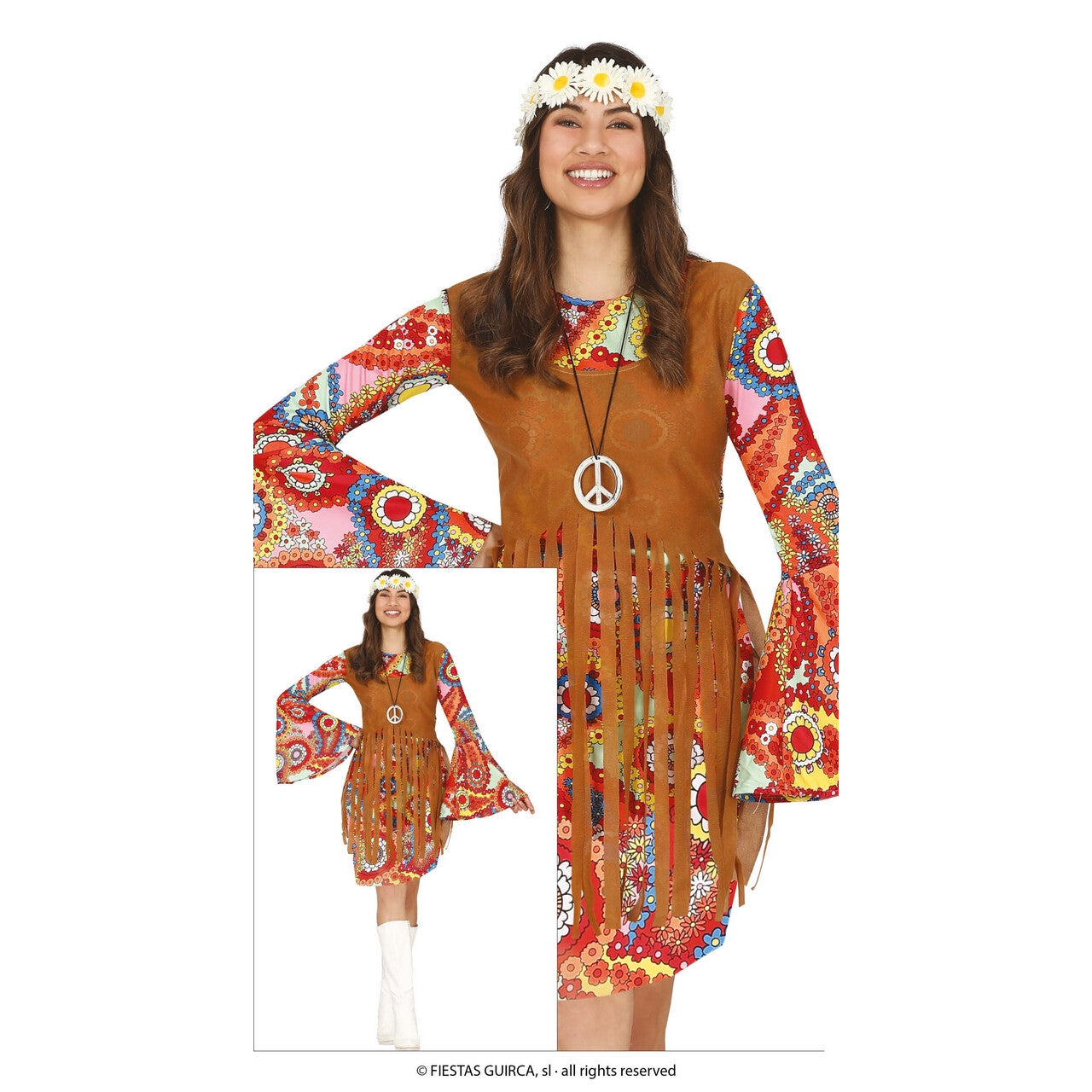 Op deze afbeelding zie je een Kostuums, van het merk Guirca. 70s Hippie Tallulah Moon Vrouw Kostuum