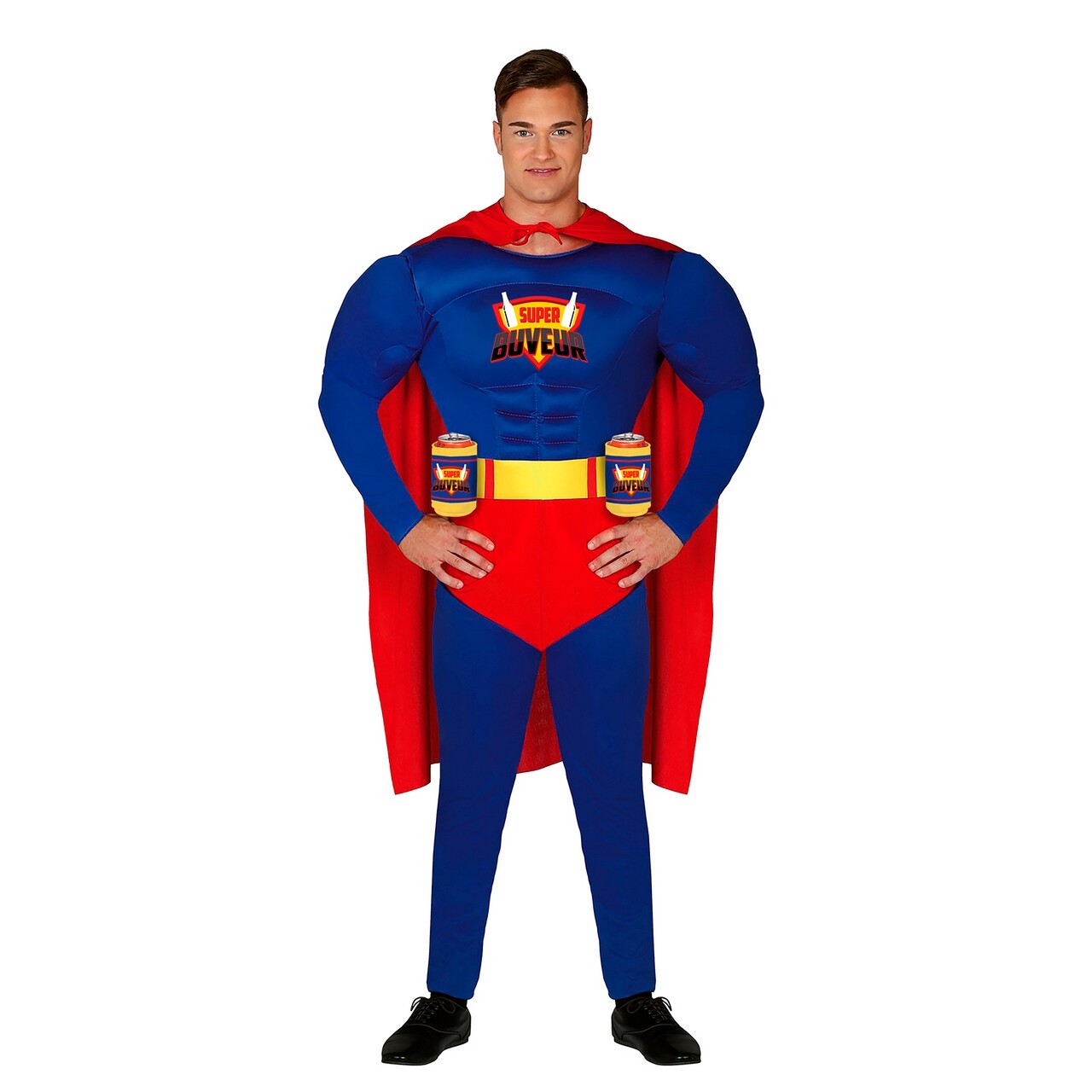 Op deze afbeelding zie je een Kostuums, van het merk Guirca. Superheld Superdrinker Man Kostuum