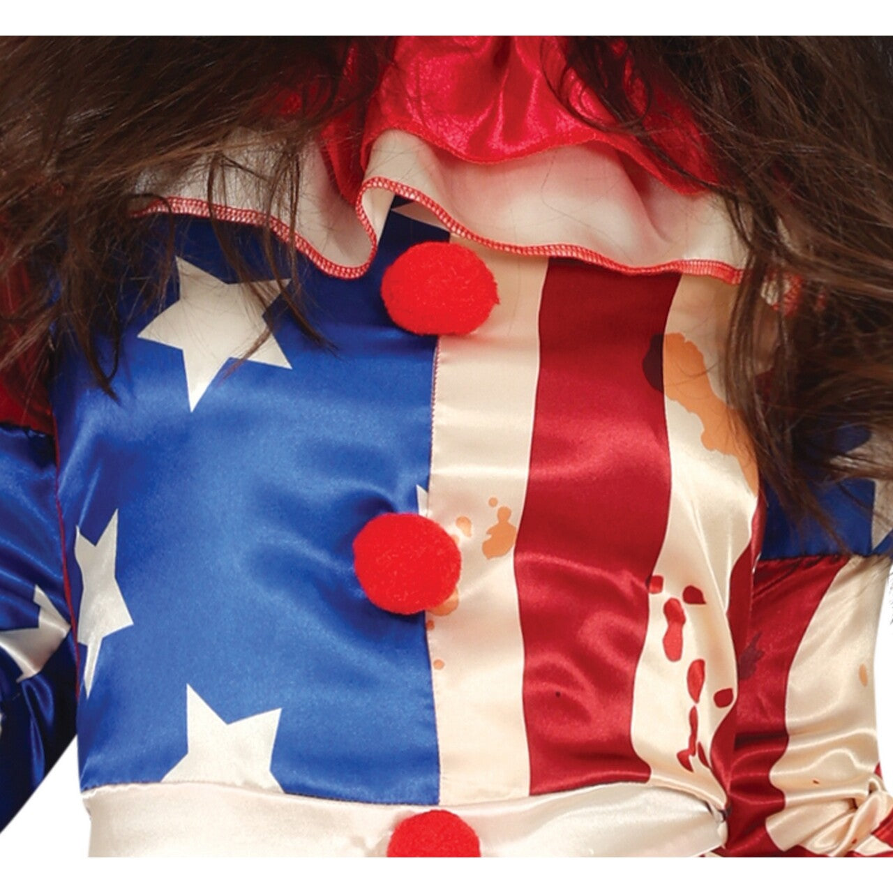 Op deze afbeelding zie je een Kostuums, van het merk Guirca. Bloody USA Clown Lol Vrouw Kostuum
