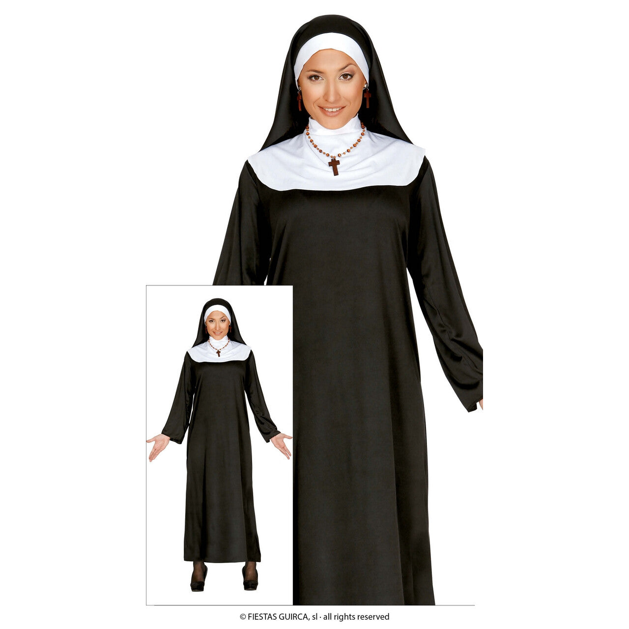 Op deze afbeelding zie je een Kostuums, van het merk Guirca. Sister Whoopi Non Vrouw Kostuum