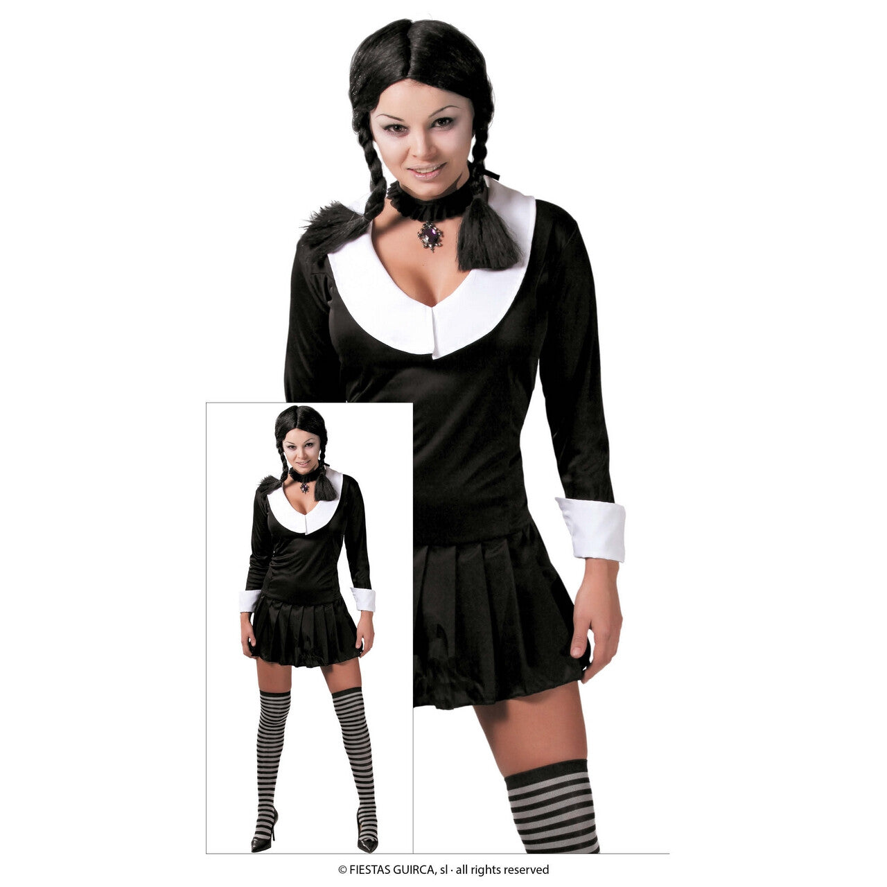 Op deze afbeelding zie je een Kostuums, van het merk Guirca. Stout Schoolmeisje Nevermore Vrouw Kostuum