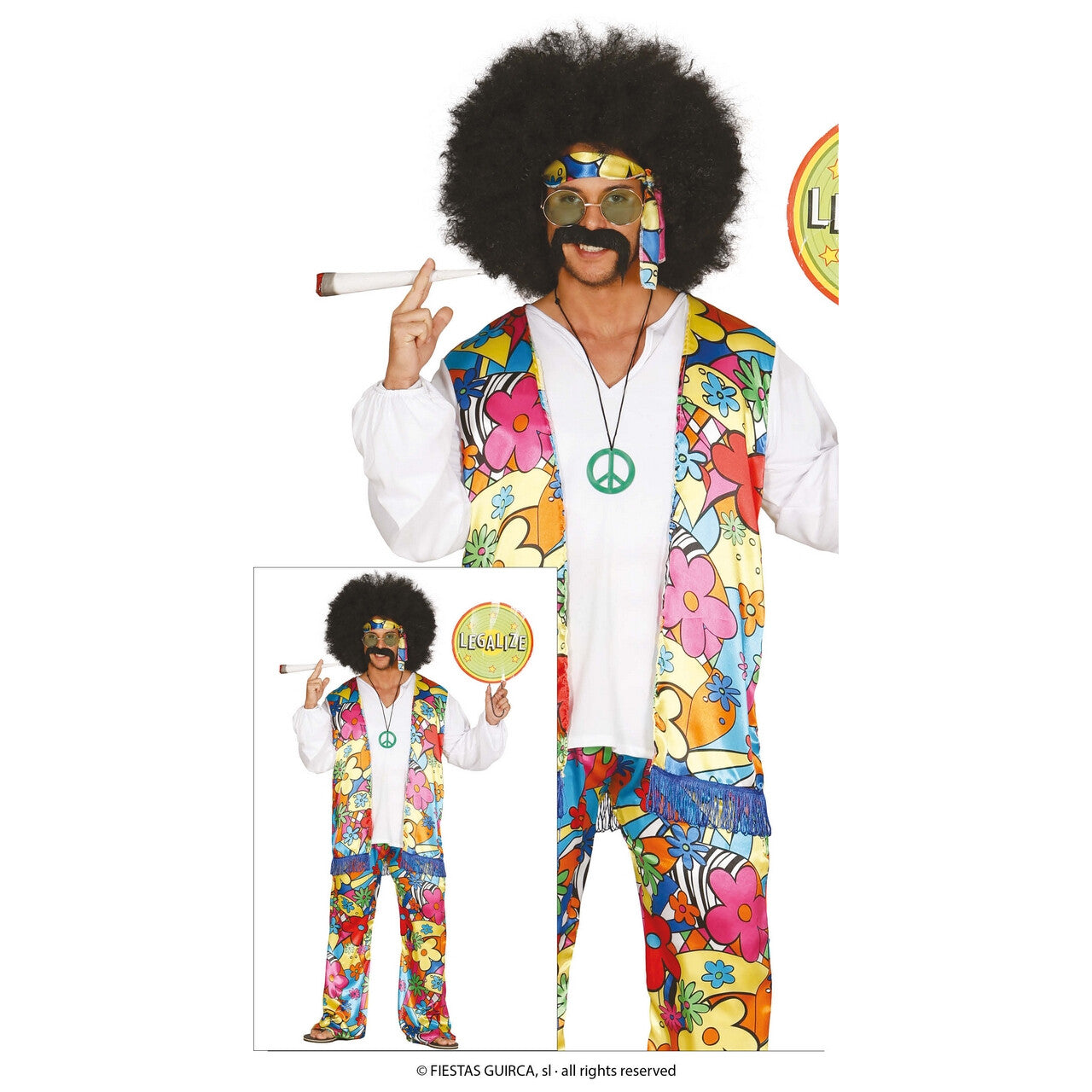 Op deze afbeelding zie je een Kostuums, van het merk Guirca. Flower Power Peacekeeper Man Kostuum