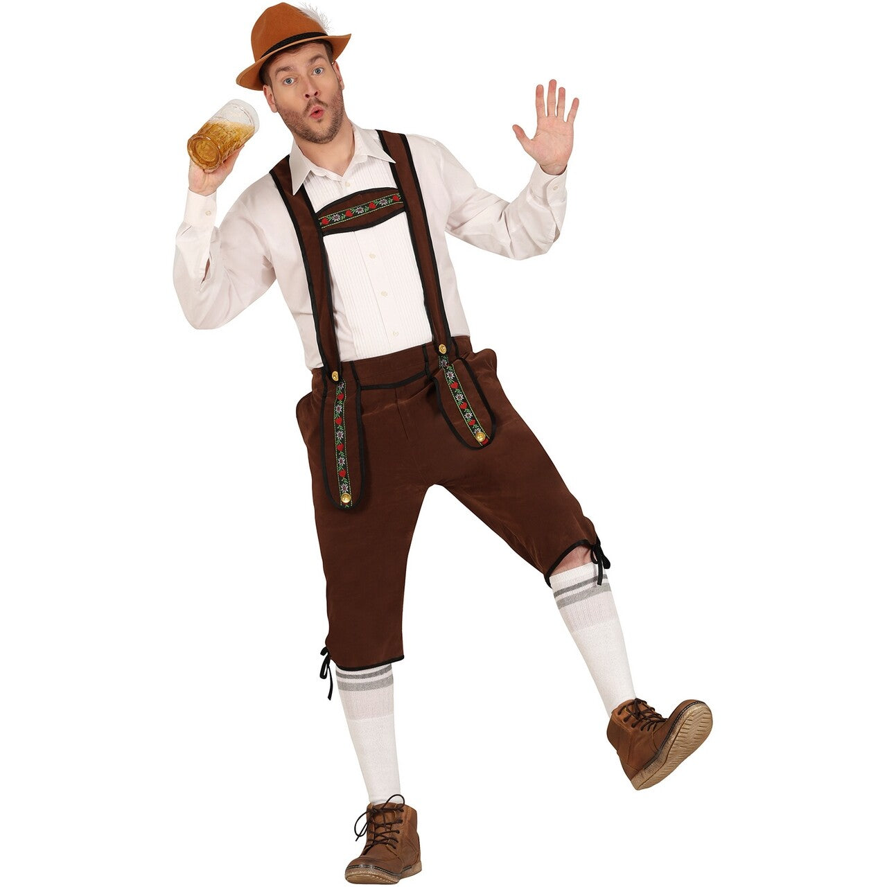 Op deze afbeelding zie je een Kostuums, van het merk Guirca. Oktoberfeestje Broek Lederhose Bruin Man
