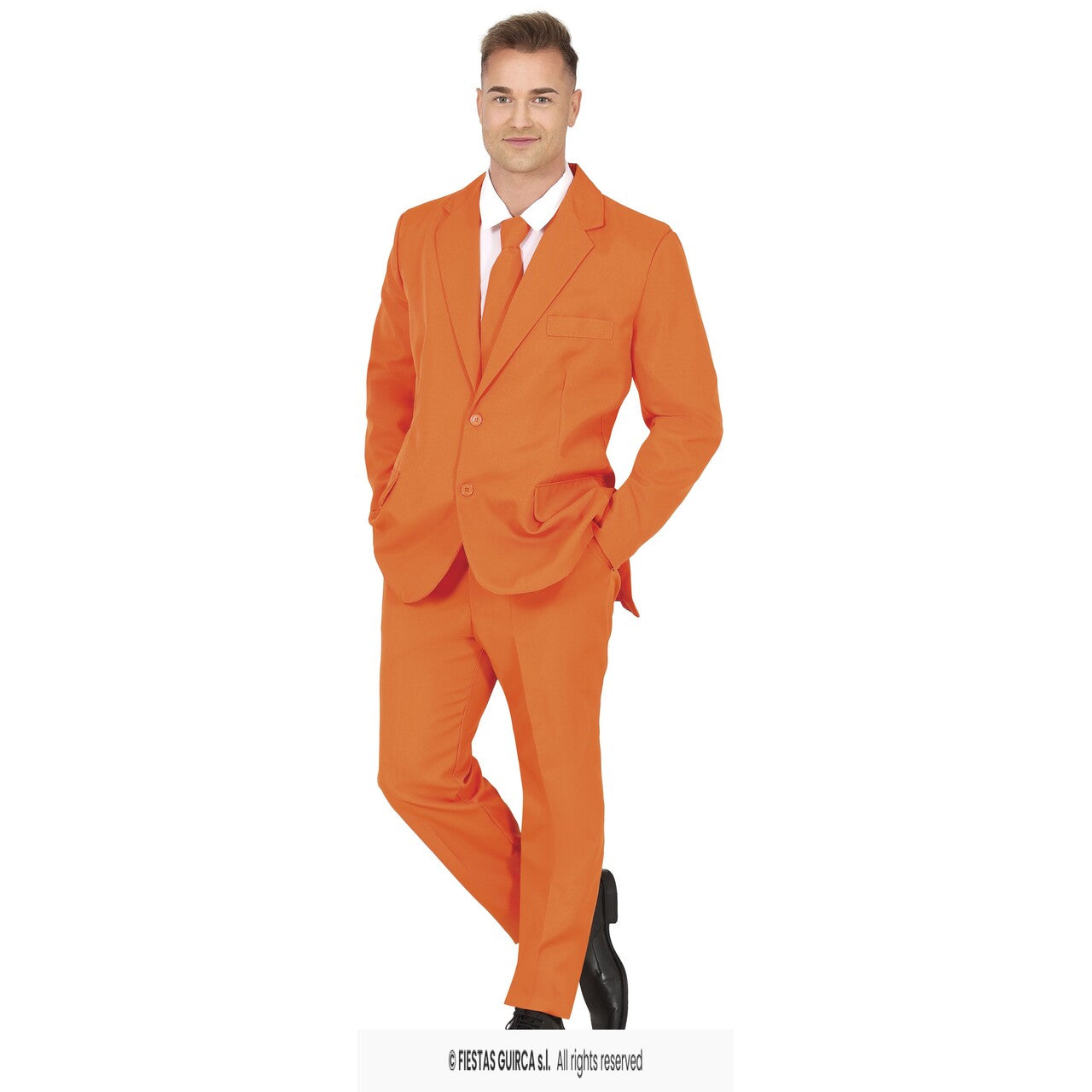 Op deze afbeelding zie je een Kostuums, van het merk Guirca. Orange Suit, Adult Man Kostuum