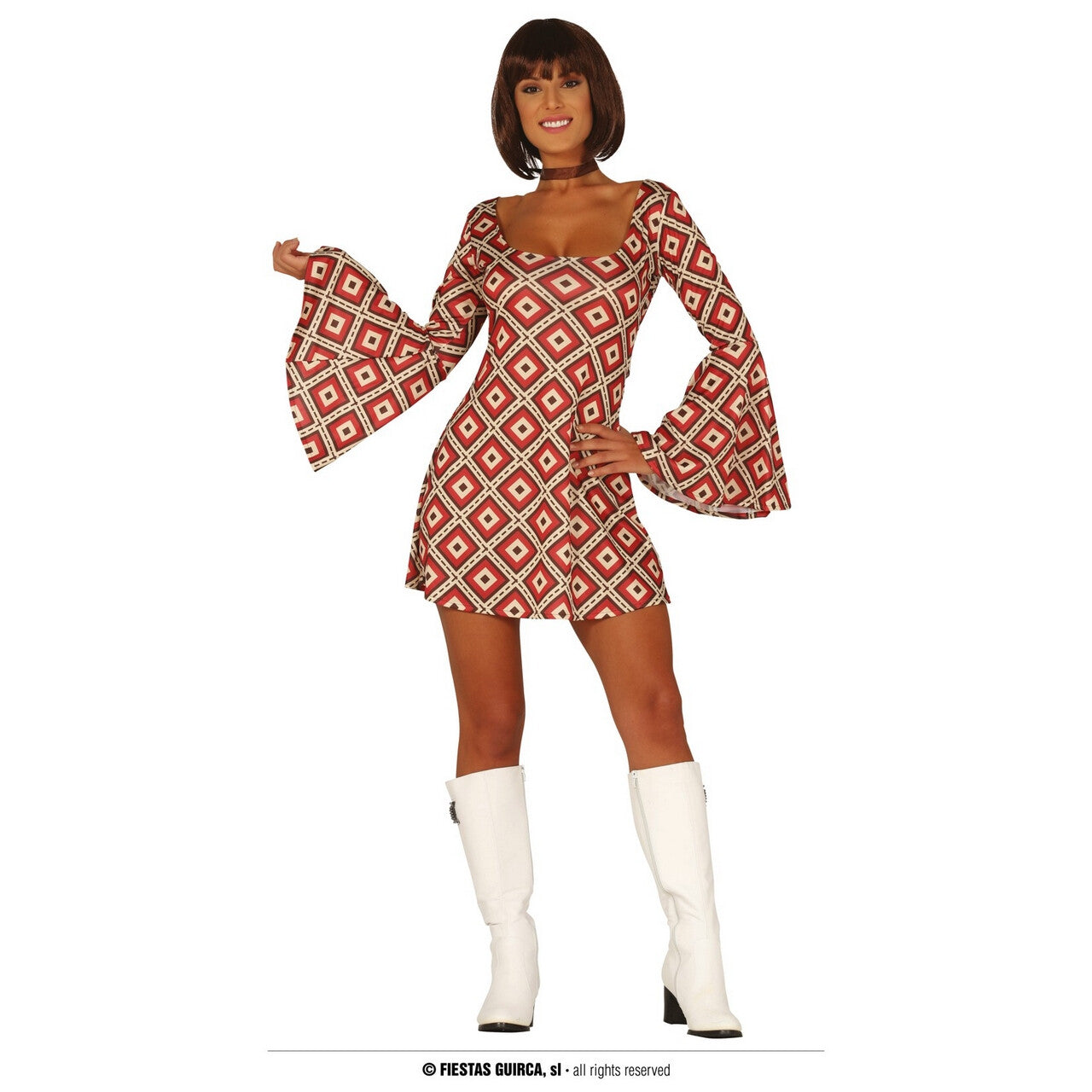 Op deze afbeelding zie je een Kostuums, van het merk Guirca. Super 70s Carly Curtain Vrouw Kostuum