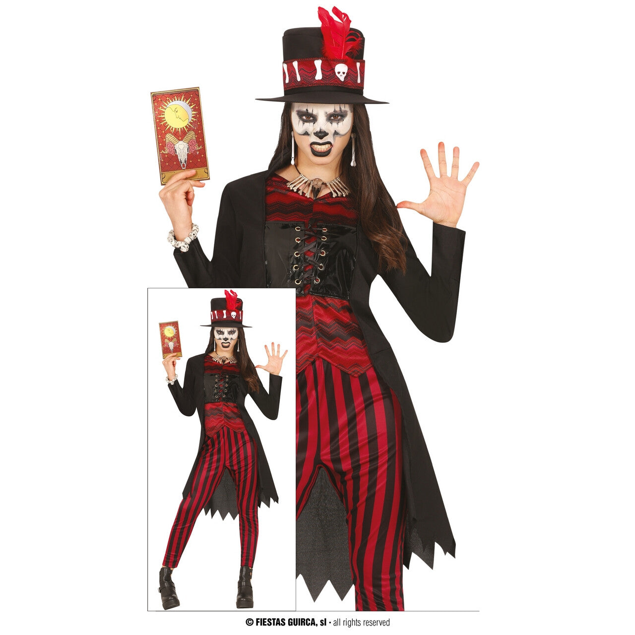 Op deze afbeelding zie je een Kostuums, van het merk Guirca. Zwarte Magie Voodoo Magier Vrouw Kostuum