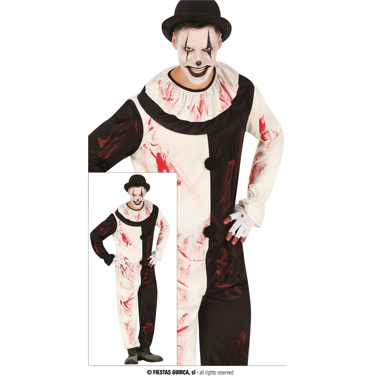 Op deze afbeelding zie je een Kostuums, van het merk Guirca. Terror Mime Clown Man Kostuum