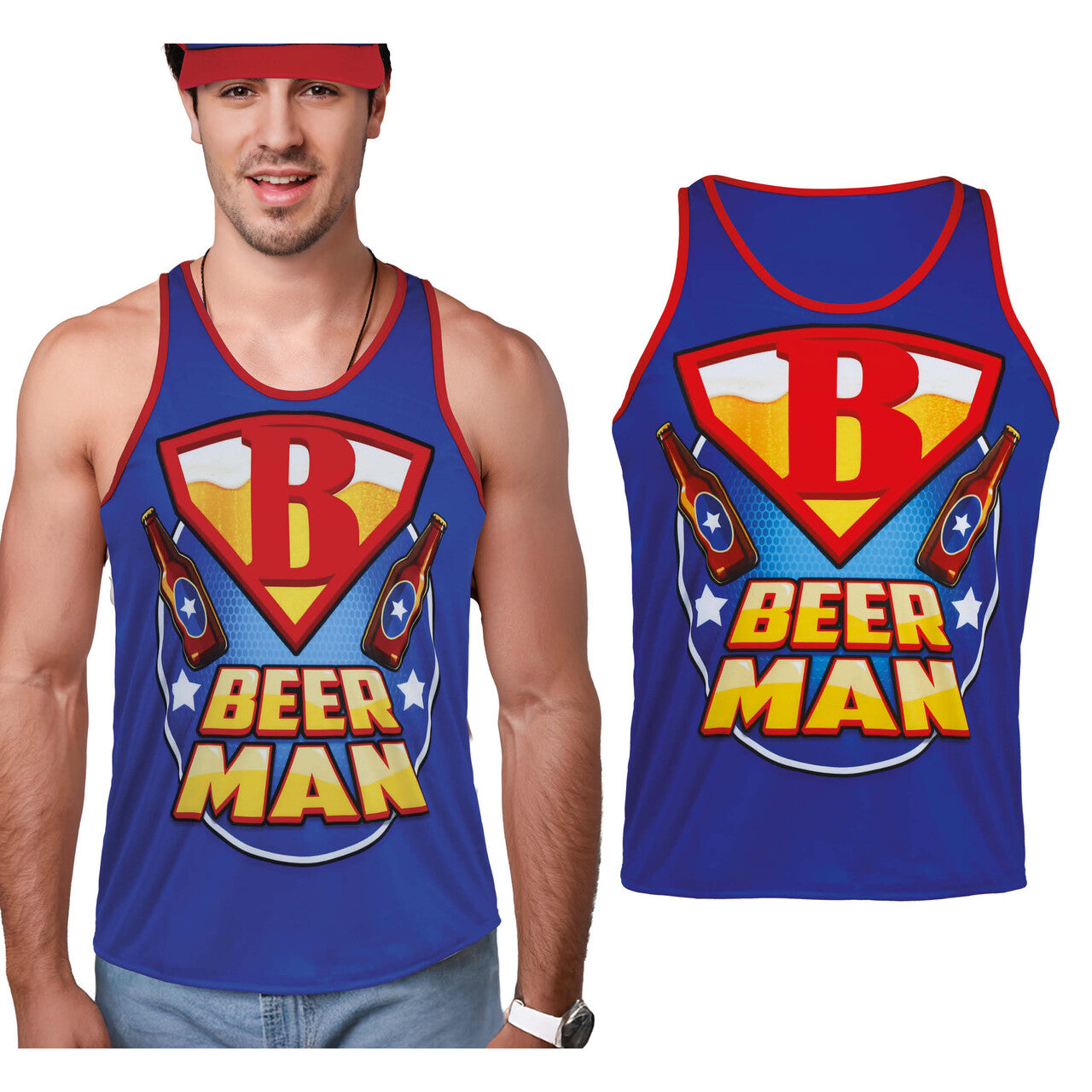 Op deze afbeelding zie je een Kostuums, van het merk Guirca. Super Bierman Top Kostuum