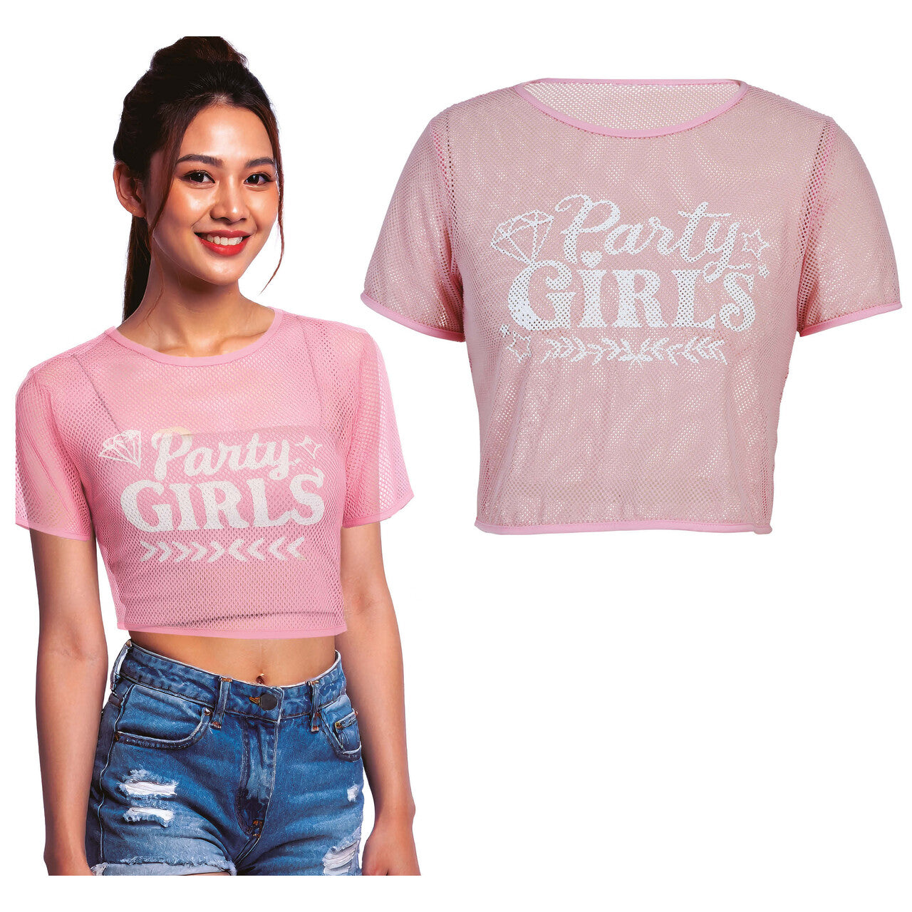 Op deze afbeelding zie je een Kostuums, van het merk Guirca. Party Girls Squad Mesh Top Vrouw