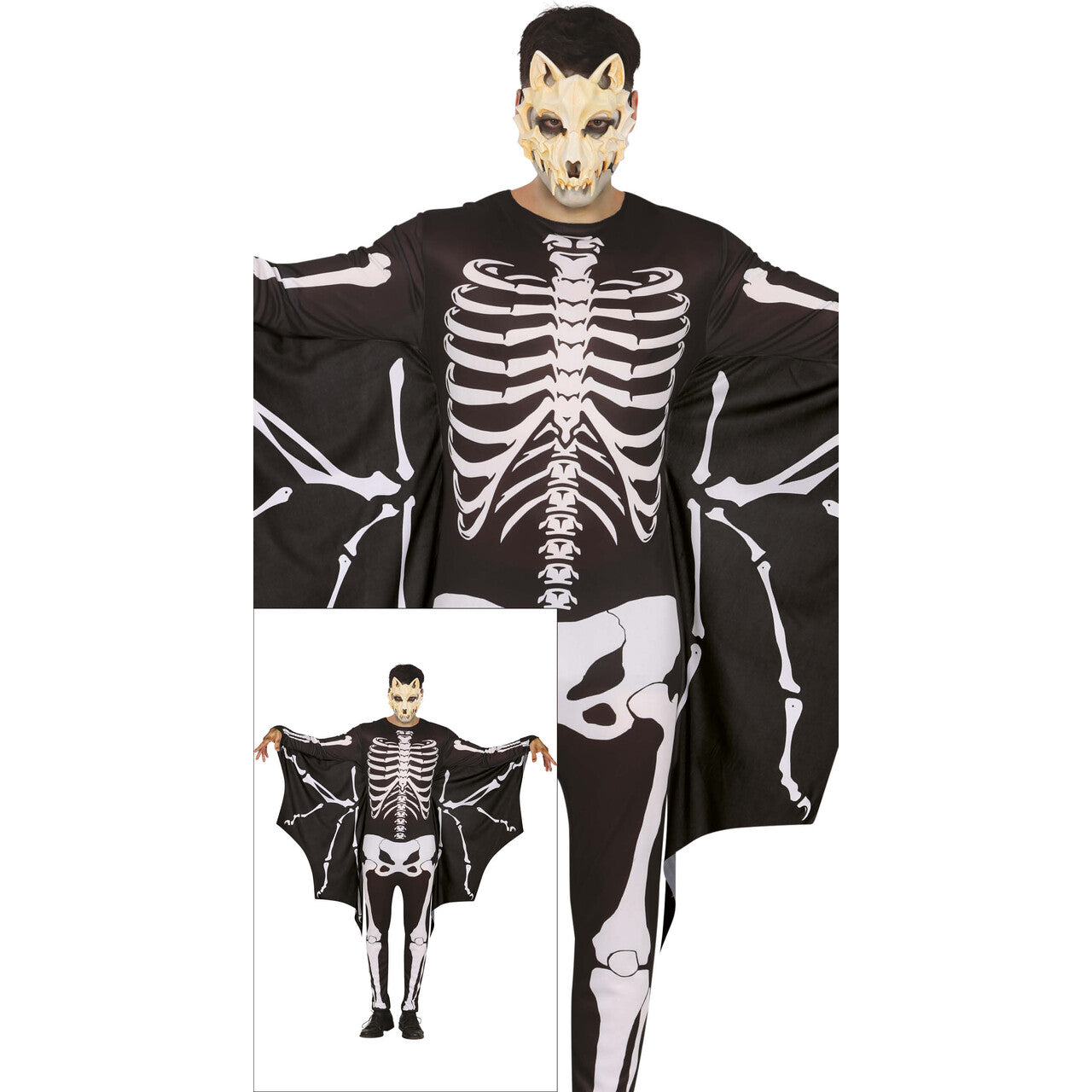 Op deze afbeelding zie je een Kostuums, van het merk Guirca. Dead Bat Skelet Man Kostuum