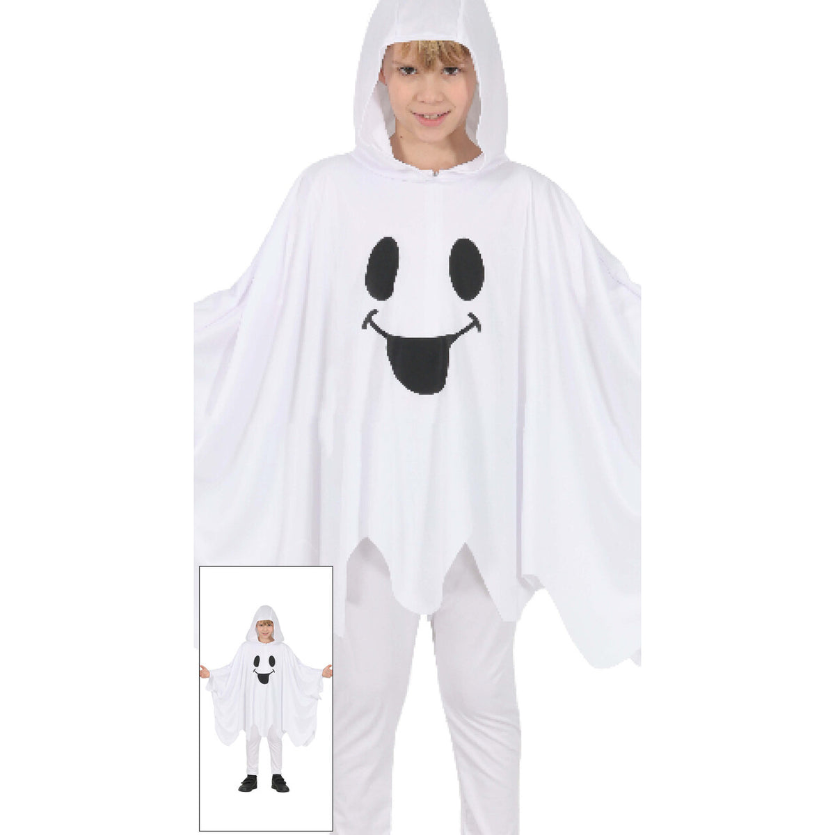 Op deze afbeelding zie je een Kostuums, van het merk Guirca. Boe! Spook Poncho Kind