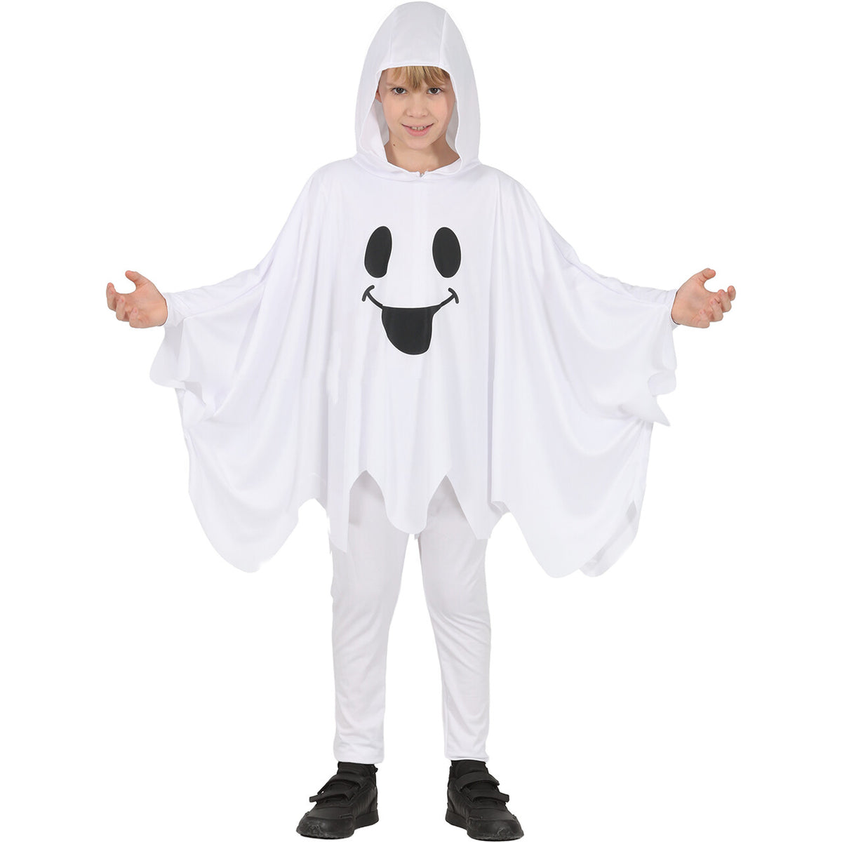 Op deze afbeelding zie je een Kostuums, van het merk Guirca. Boe! Spook Poncho Kind