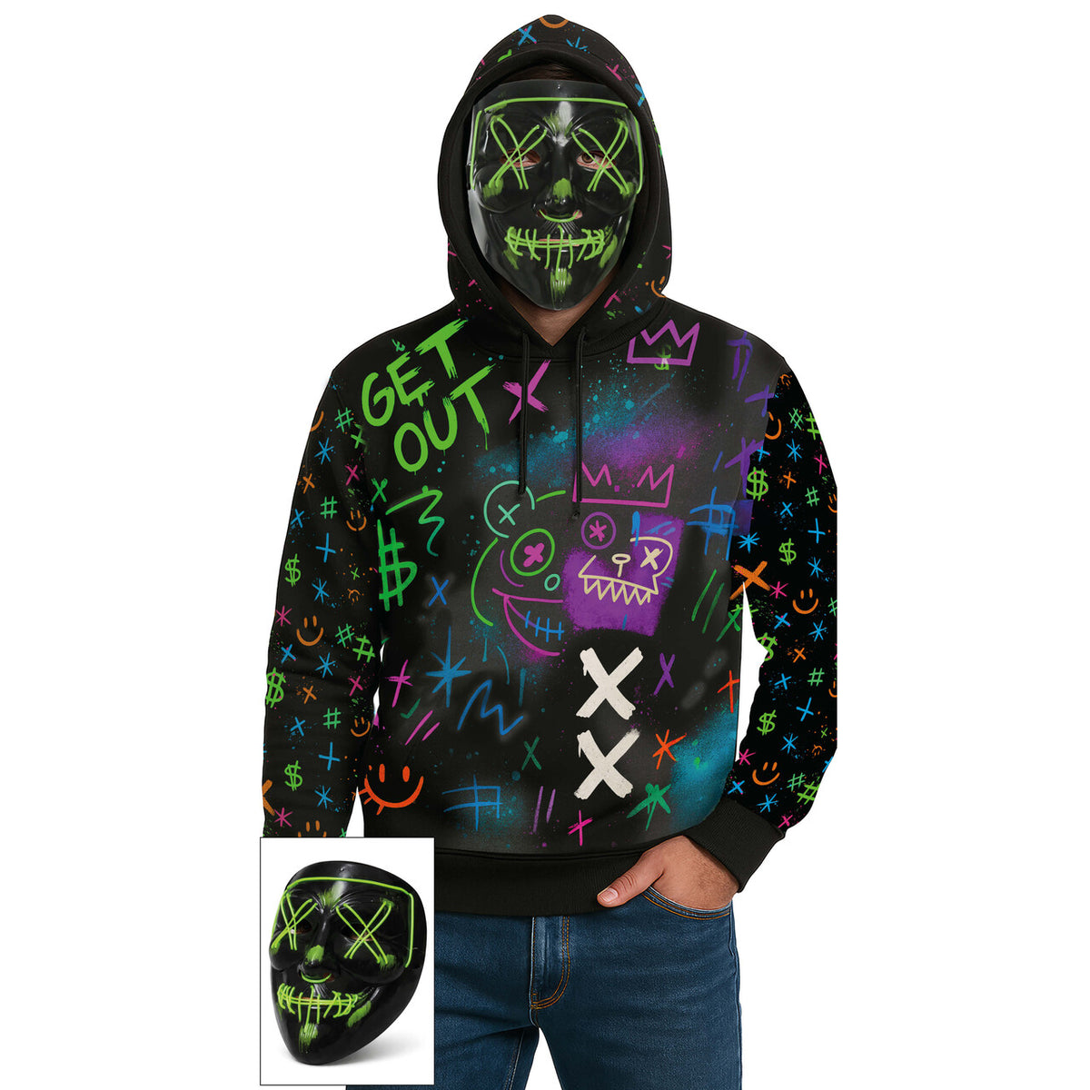 Op deze afbeelding zie je een Kostuums, van het merk Guirca. Straatartiest Graffiti Neon Hoodie Man Kostuum