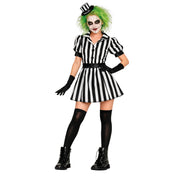 Op deze afbeelding zie je een Kostuums, van het merk Guirca. Zwart Wit Gestreepte Clown Vrouw Kostuum