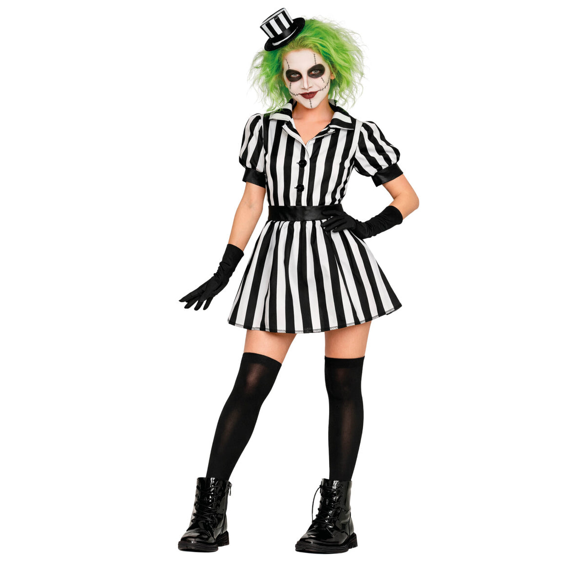 Op deze afbeelding zie je een Kostuums, van het merk Guirca. Zwart Wit Gestreepte Clown Vrouw Kostuum