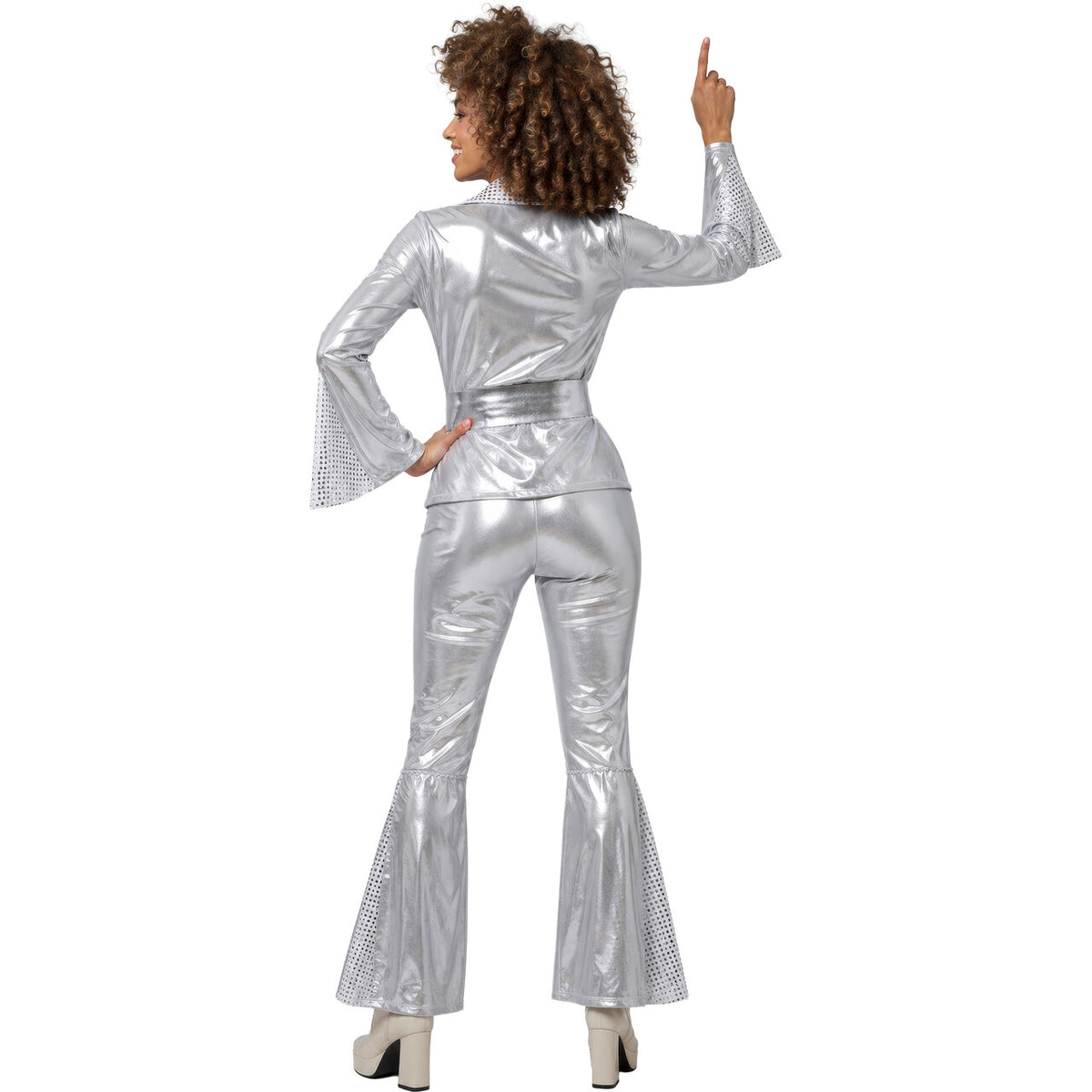 Op deze afbeelding zie je een Kostuums, van het merk Guirca. Silver Dancing Queen From The 70S Vrouw Kostuum