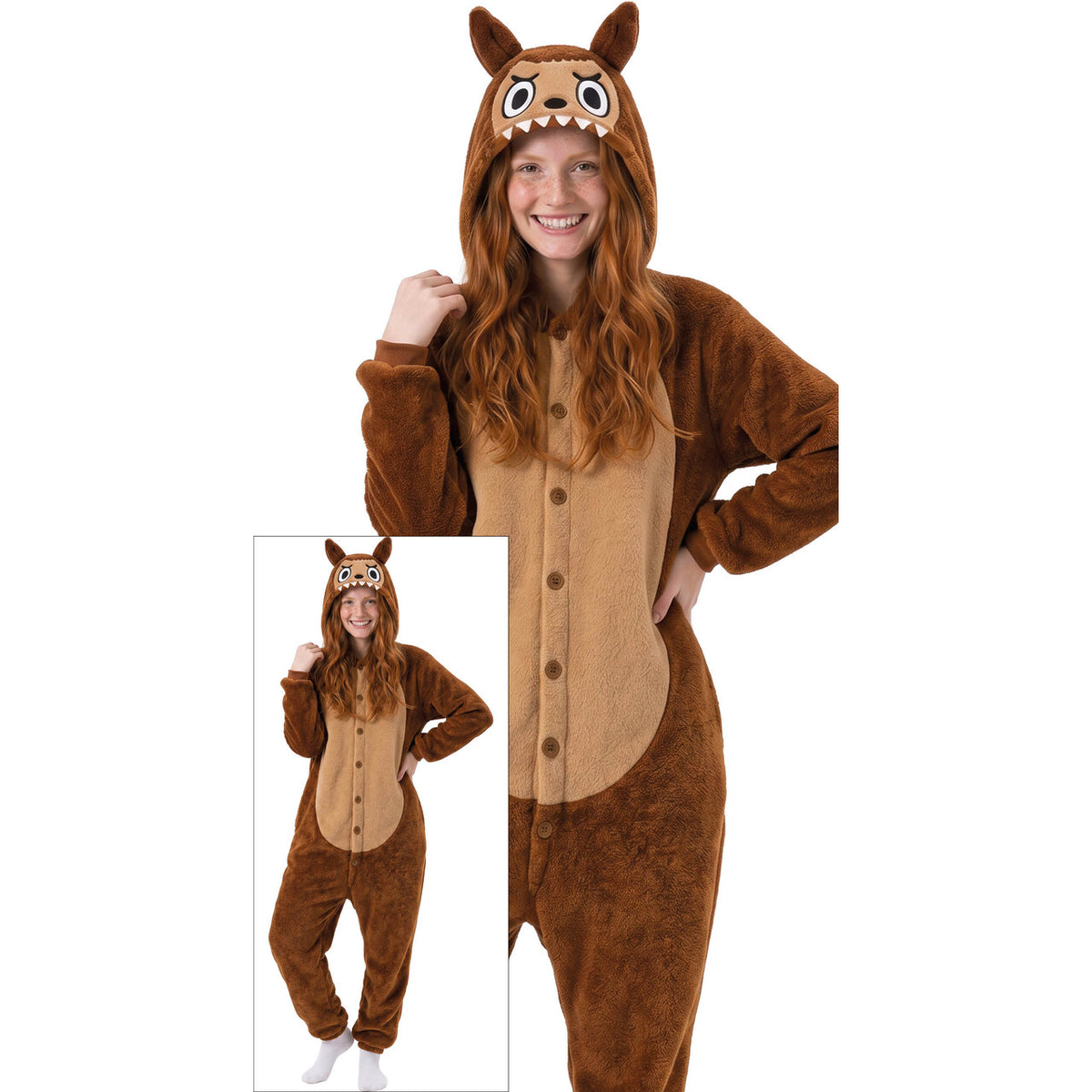 Op deze afbeelding zie je een Kostuums, van het merk Guirca. Bruine La Fufu Monster Onesie Vrouw Kostuum
