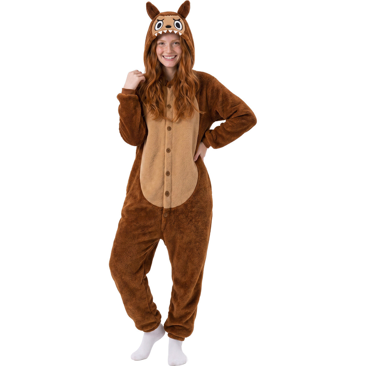 Op deze afbeelding zie je een Kostuums, van het merk Guirca. Bruine La Fufu Monster Onesie Vrouw Kostuum