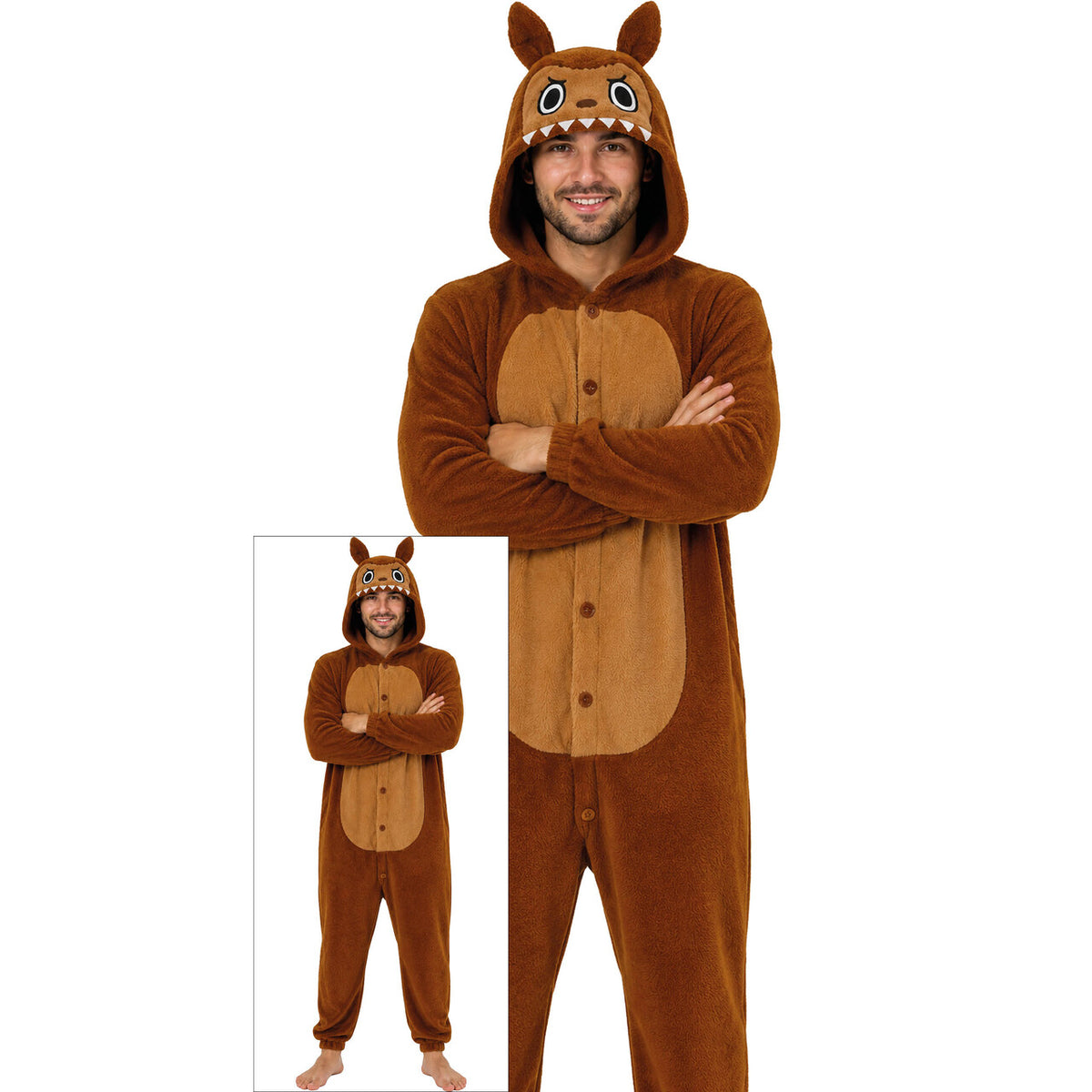 Op deze afbeelding zie je een Kostuums, van het merk Guirca. Onesie La Fufu Monster Bruin Man Kostuum