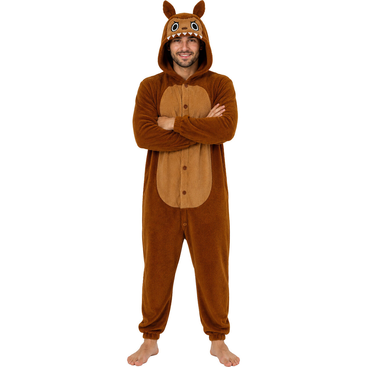 Op deze afbeelding zie je een Kostuums, van het merk Guirca. Onesie La Fufu Monster Bruin Man Kostuum