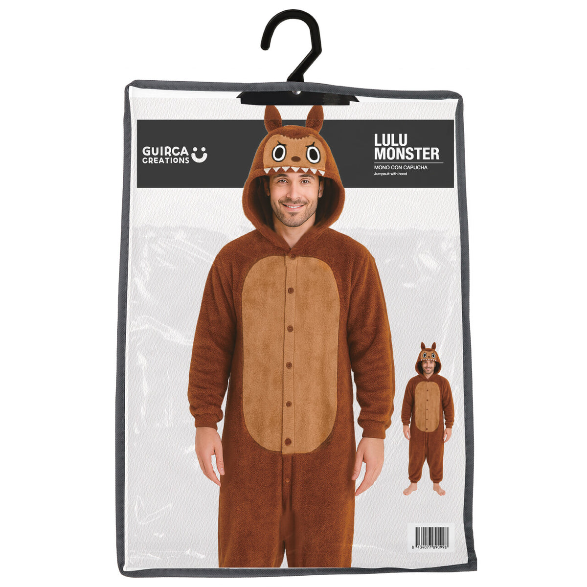 Op deze afbeelding zie je een Kostuums, van het merk Guirca. Onesie La Fufu Monster Bruin Man Kostuum
