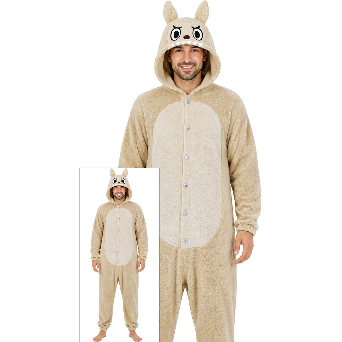 Op deze afbeelding zie je een Kostuums, van het merk Guirca. Comfy Onesie Lulu Monster Beige Man Kostuum
