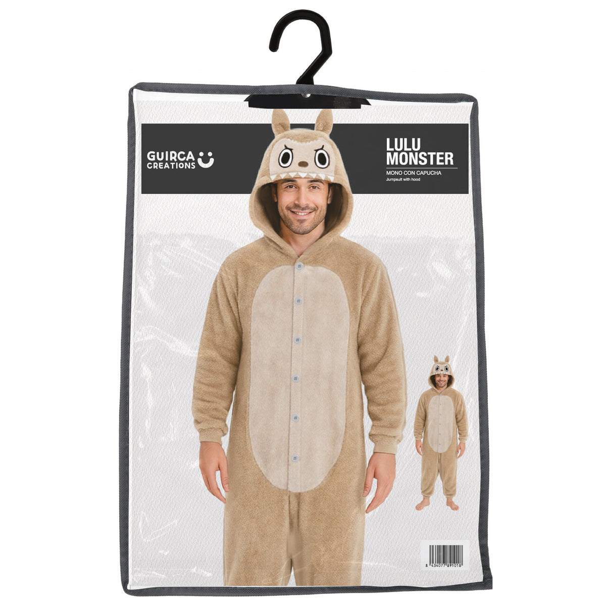 Op deze afbeelding zie je een Kostuums, van het merk Guirca. Comfy Onesie Lulu Monster Beige Man Kostuum