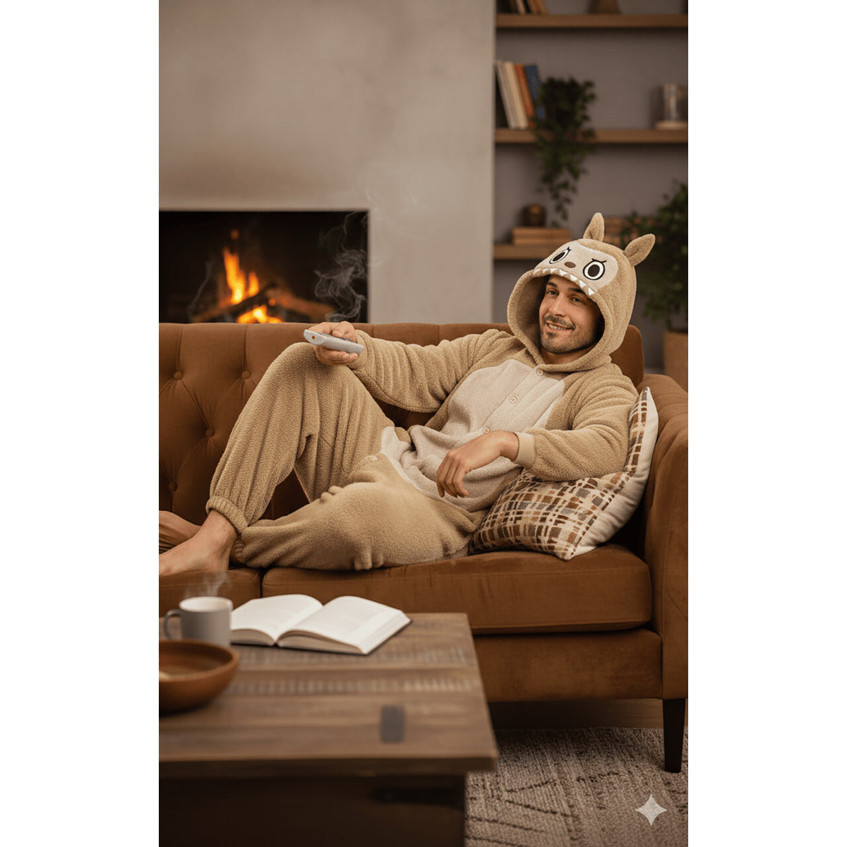 Op deze afbeelding zie je een Kostuums, van het merk Guirca. Comfy Onesie Lulu Monster Beige Man Kostuum