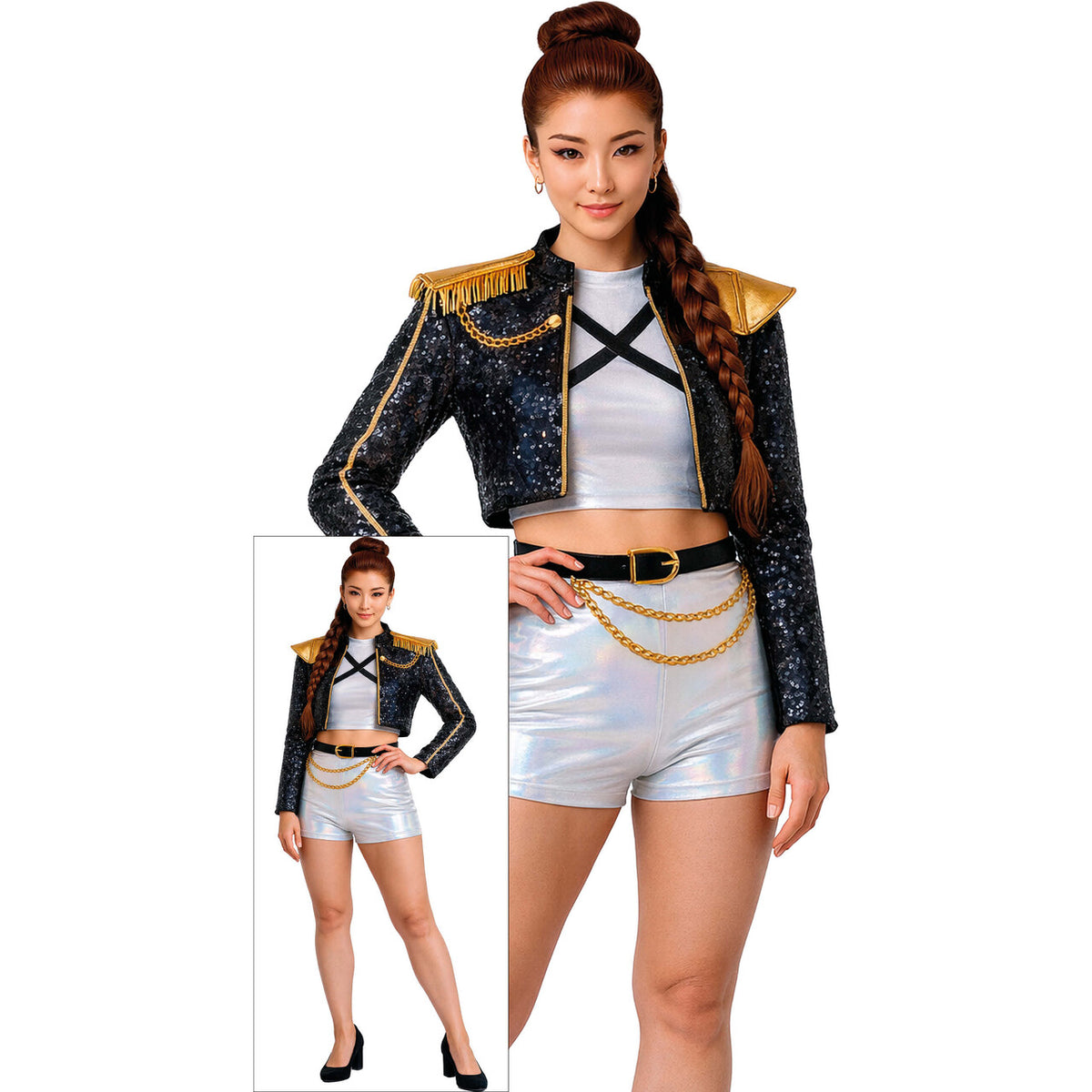 Op deze afbeelding zie je een Kostuums, van het merk Guirca. Silver K-Pop Star Kostuum