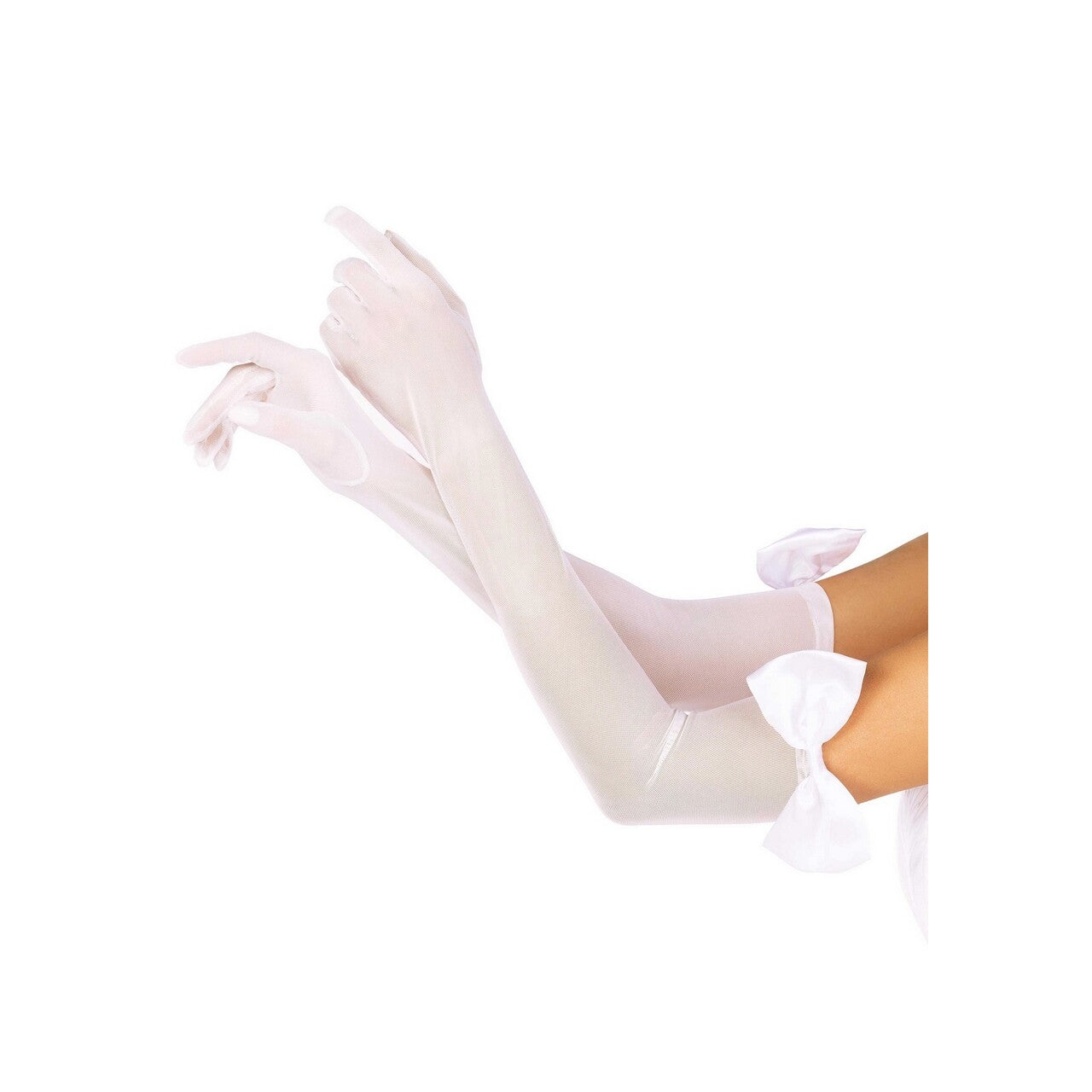 Op deze afbeelding zie je een Accessoires, van het merk Leg Avenue. Lange Handschoenen Met Gala Strik Wit