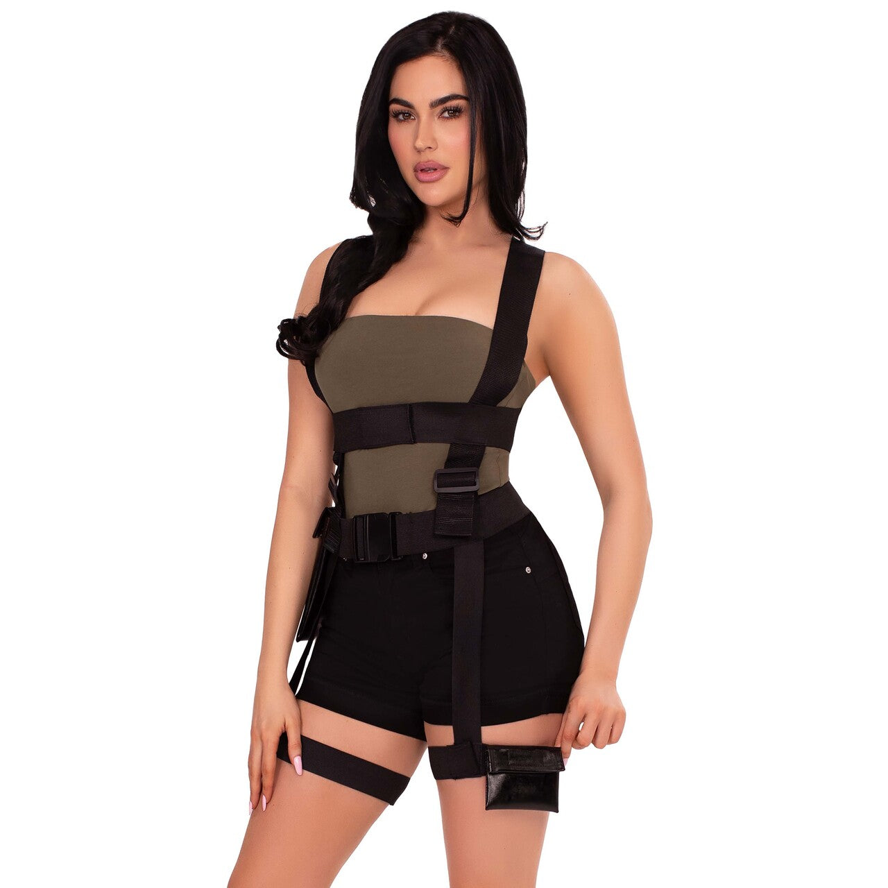 Op deze afbeelding zie je een Kostuums, van het merk Leg Avenue. Utility Body Harness With Garter And Pockets Vrouw Kostuum