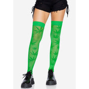 Op deze afbeelding zie je een Accessoires, van het merk Leg Avenue. Weed Leaves Stay Ups Kousen Groen