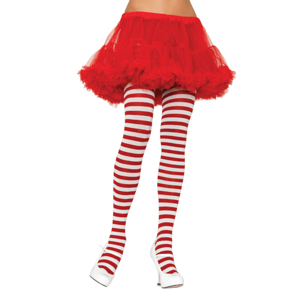 Op deze afbeelding zie je een Accessoires, van het merk Leg Avenue. Nylon Gestreepte Panty Rood-Wit