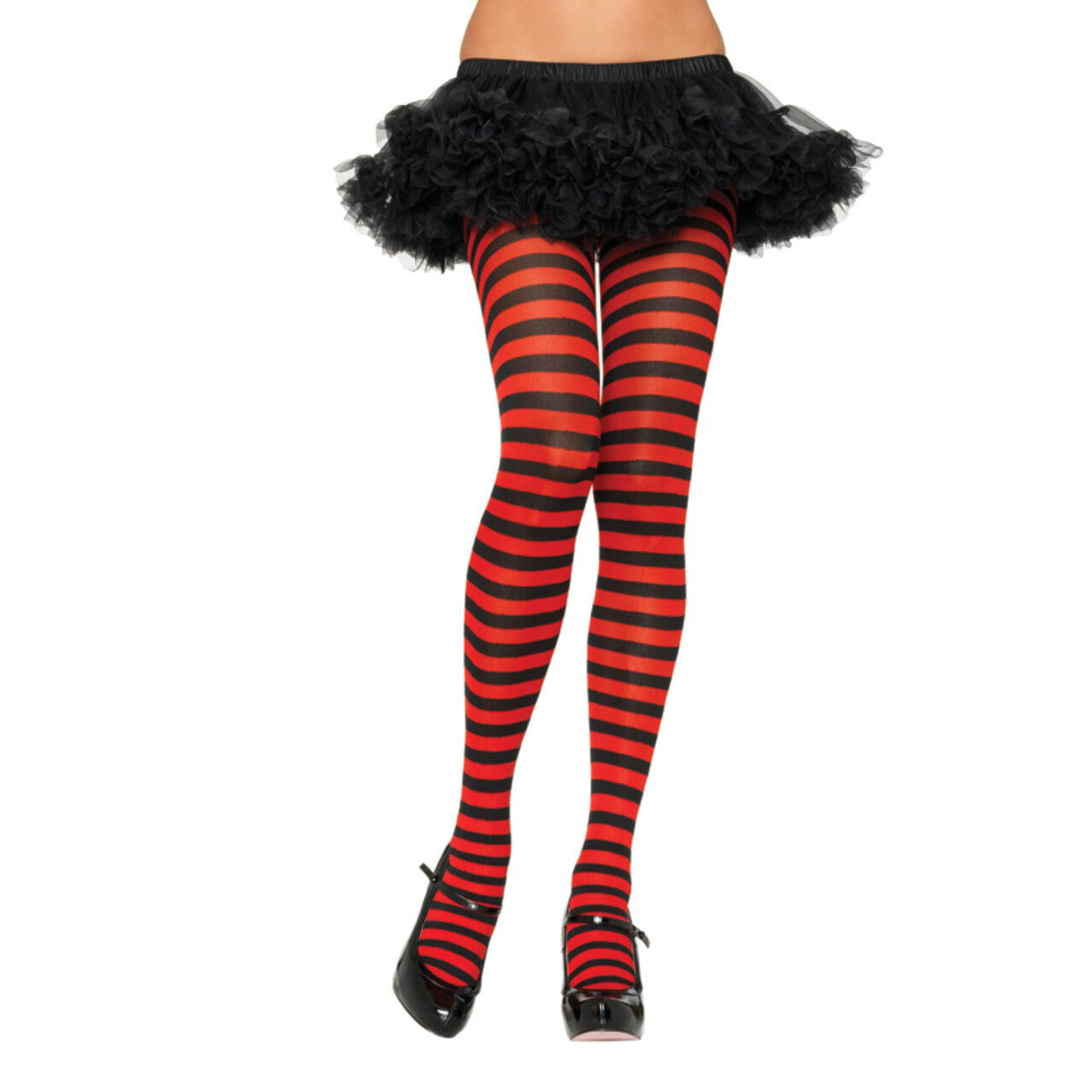 Op deze afbeelding zie je een Accessoires, van het merk Leg Avenue. Nylon Gestreepte Panty Rood-Zwart (Plus Size)