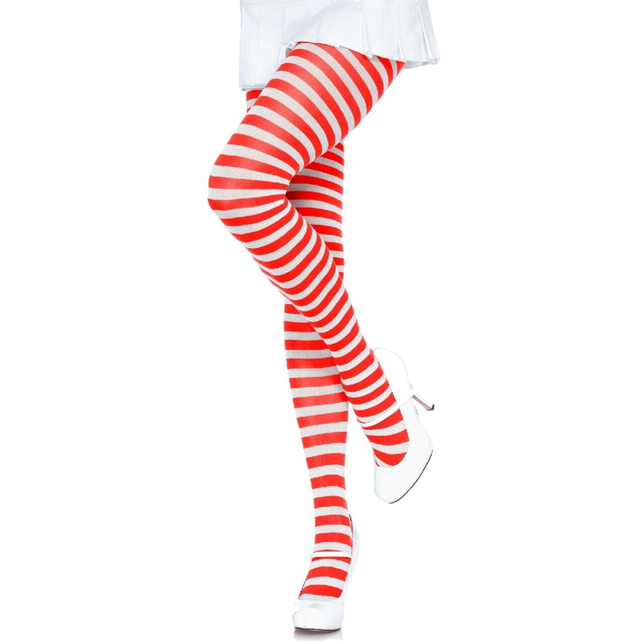 Op deze afbeelding zie je een Accessoires, van het merk Leg Avenue. Nylon Gestreepte Panty Rood-Wit (Plus Size)