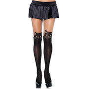 Op deze afbeelding zie je een Accessoires, van het merk Leg Avenue. Panty Van Elastaan Met Katten Hoofden Op Knie Hoogte